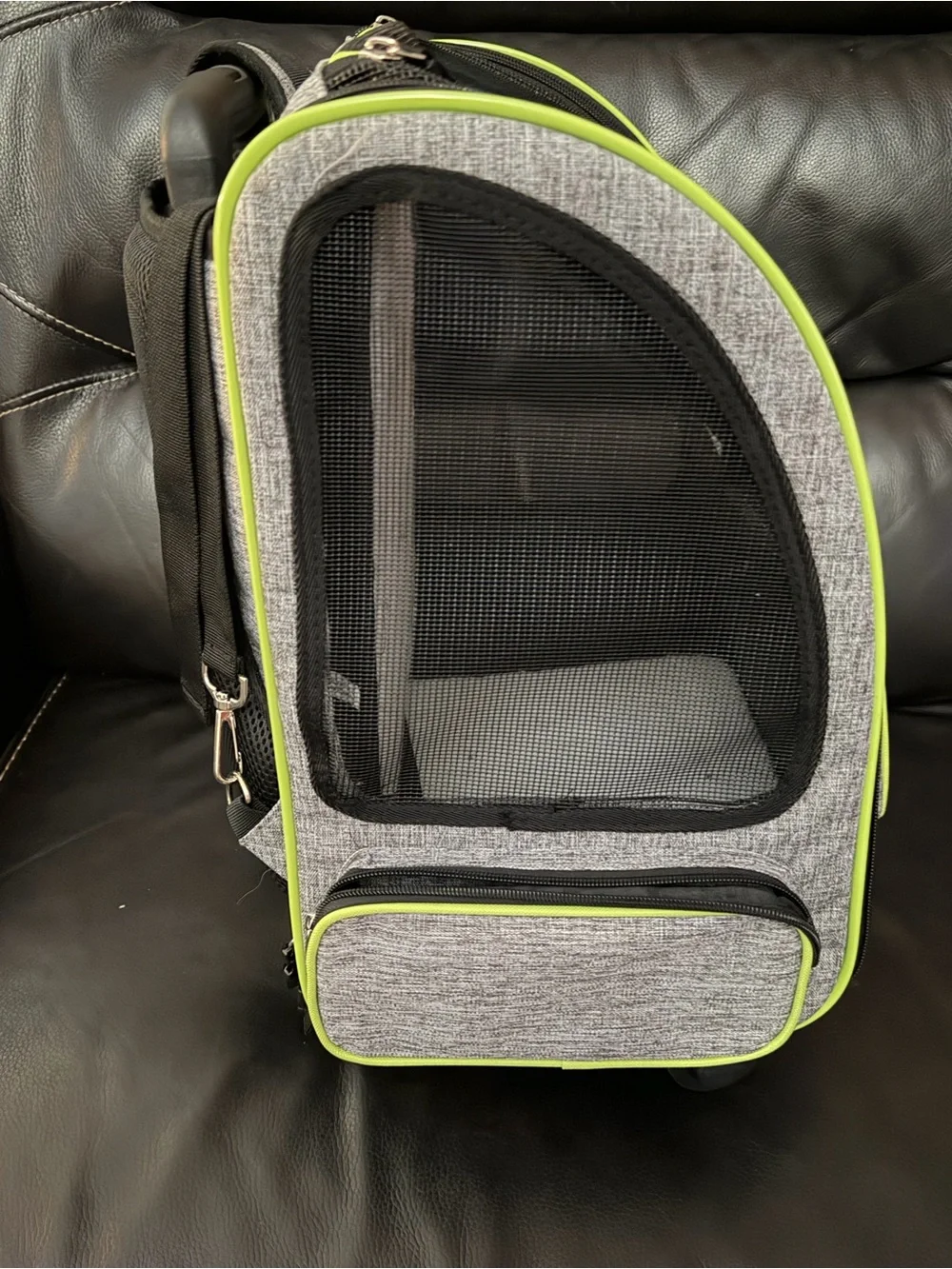Gray and Neon Yellow Rolling Pet Travel Bag